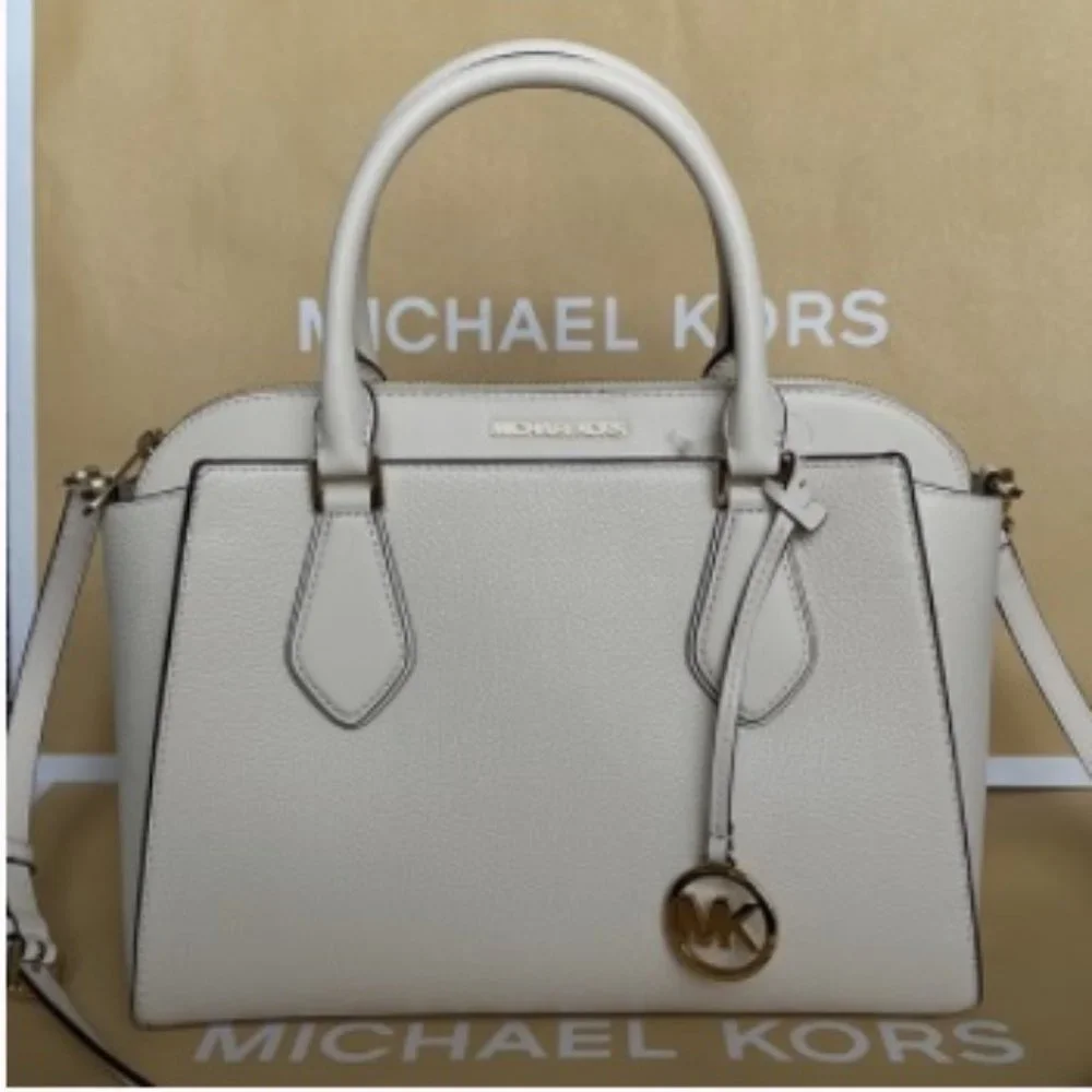 Michael Kors Daria Large Satchel Bag Leather Light Cream - Picture 2 of 16